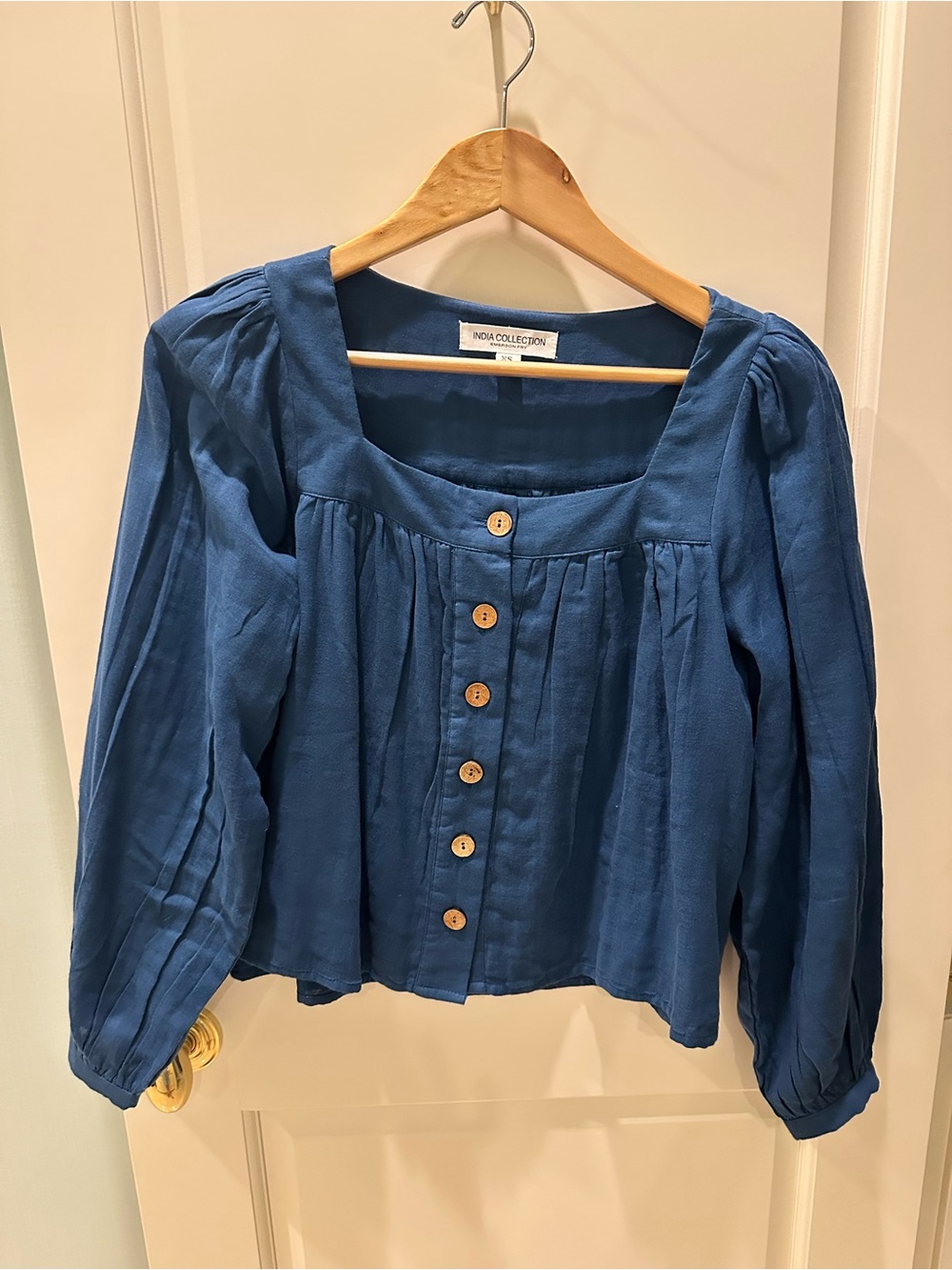 Emerson Fry Indigo Blue Button-Front Square Neck Blouse size S, worn twice